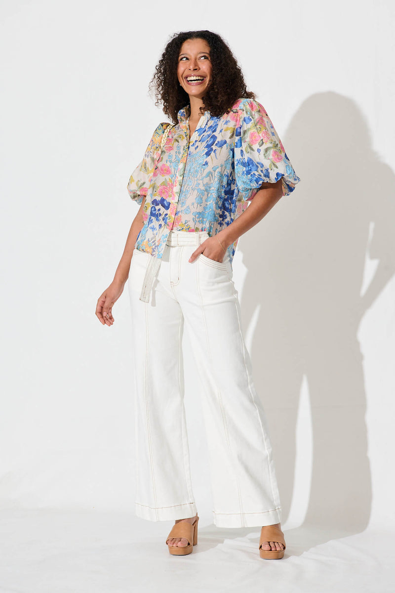 Daria High Rise Wide Leg Jean In White Denim