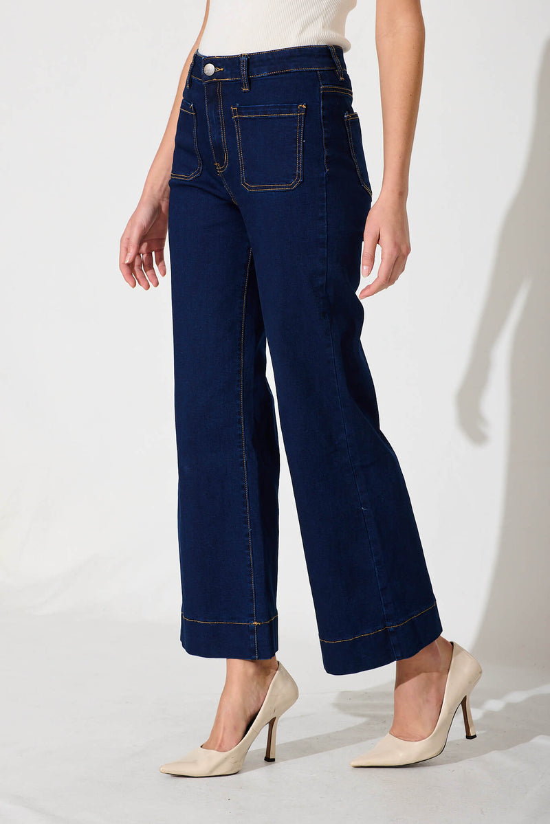Juan High Rise Wide Leg Jean In Dark Indigo Denim