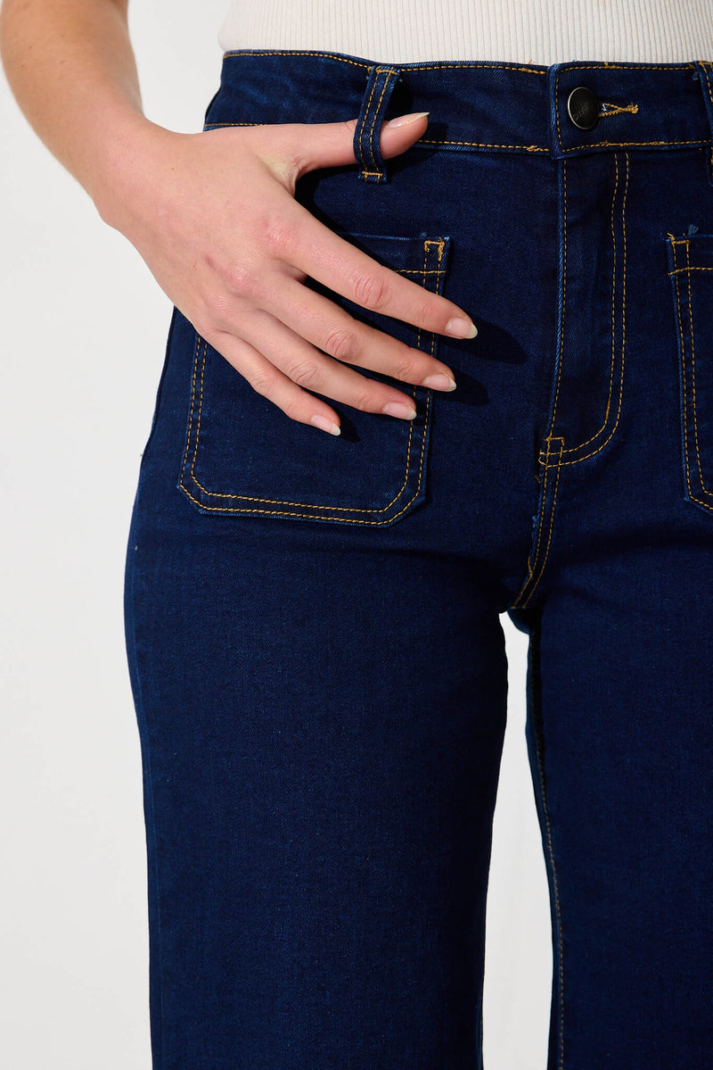 Juan High Rise Wide Leg Jean In Dark Indigo Denim