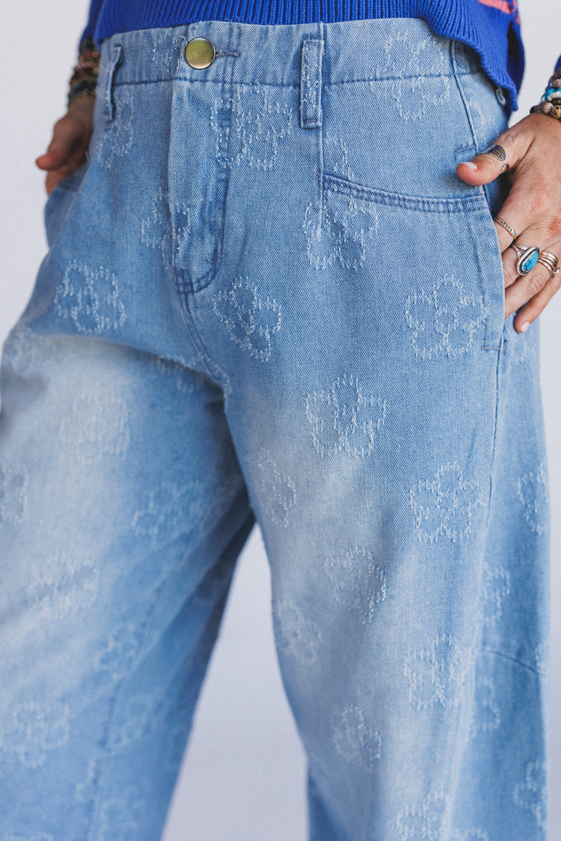 Blossom Trail Barrel Jeans - Washed Denim