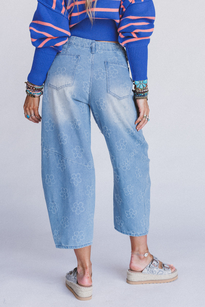 Blossom Trail Barrel Jeans - Washed Denim