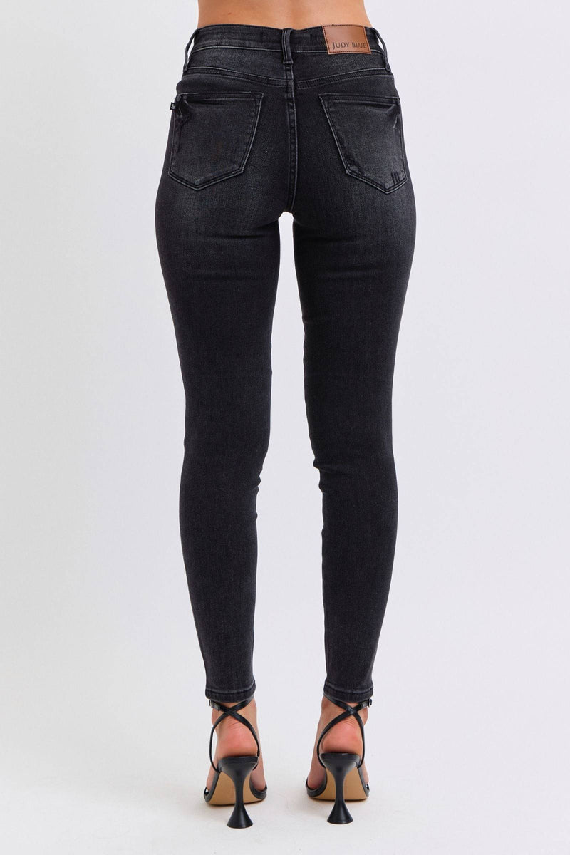 Judy Blue Mid Rise Tummy Control Black Skinny Denim Jeans 88878