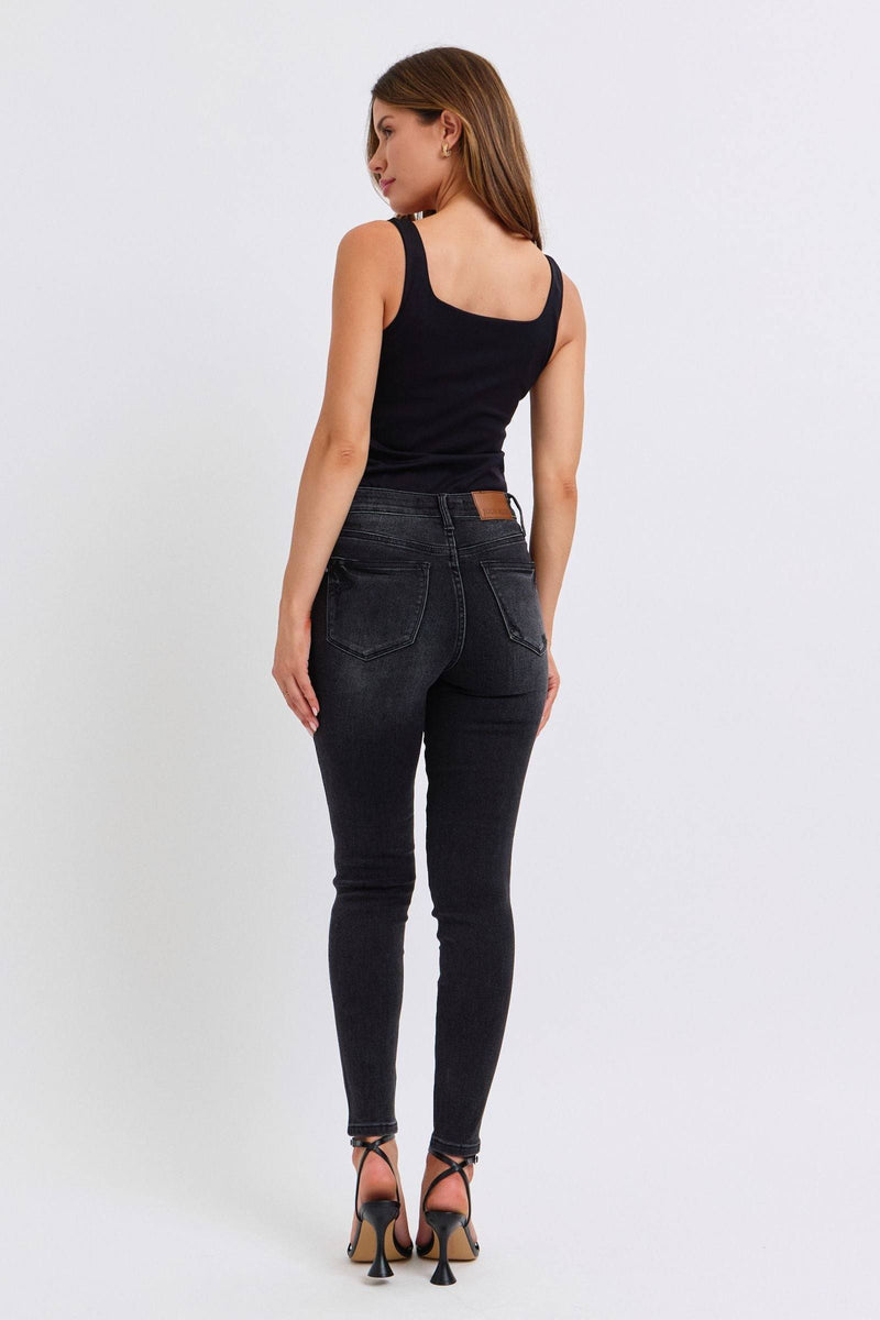 Judy Blue Mid Rise Tummy Control Black Skinny Denim Jeans 88878