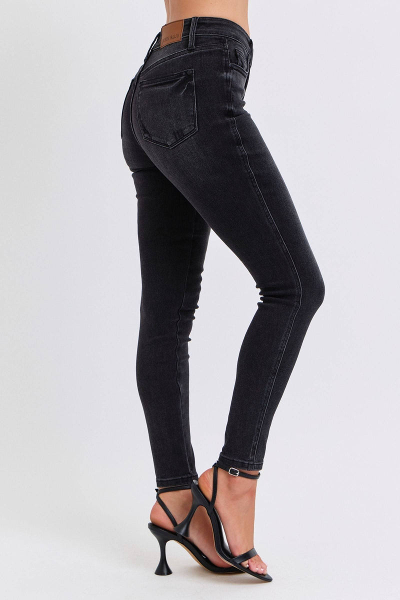 Judy Blue Mid Rise Tummy Control Black Skinny Denim Jeans 88878