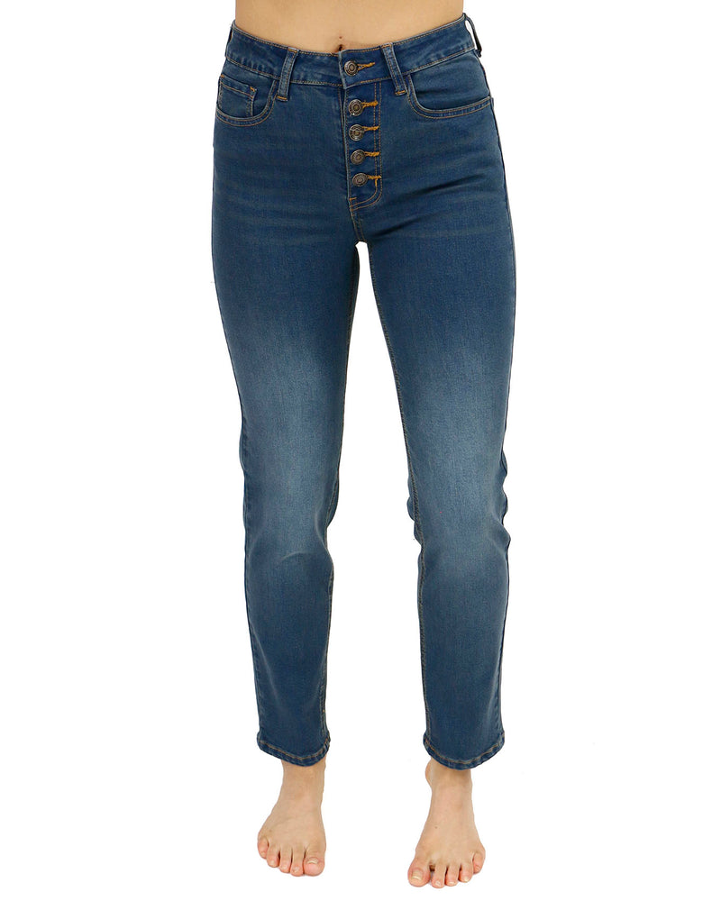Button Fly Repurposed Slim Straight Leg Denim