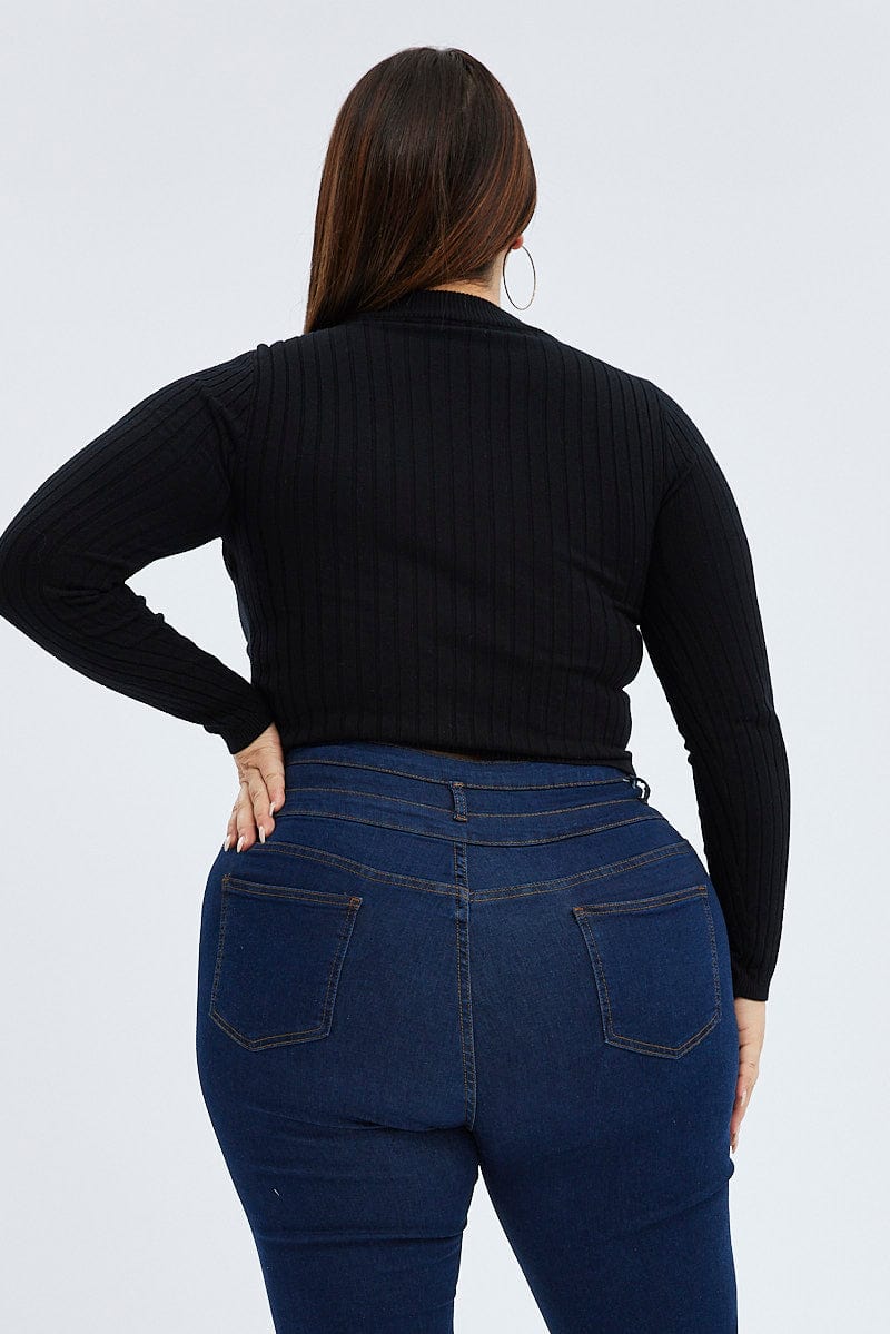 Blue Denim Jean High Rise 3 Buttons Skinny