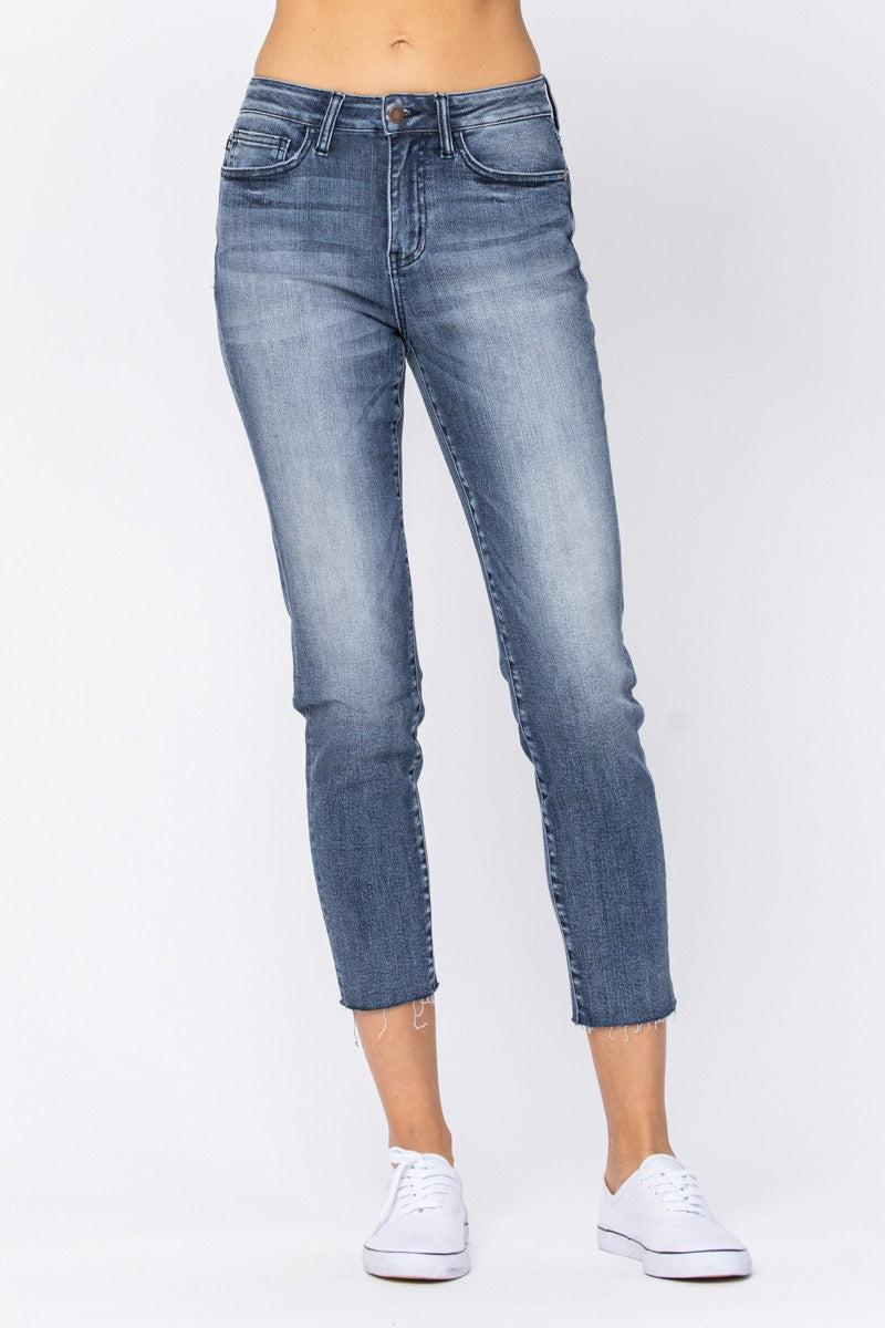 Judy Blue High Waist Raw Hem Relaxed Fit Denim Jeans 88191