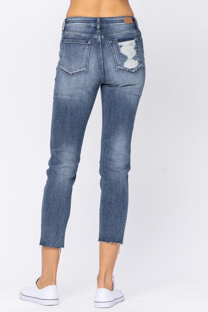 Judy Blue High Waist Raw Hem Relaxed Fit Denim Jeans 88191