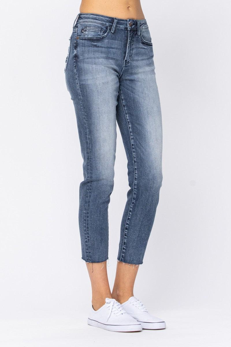 Judy Blue High Waist Raw Hem Relaxed Fit Denim Jeans 88191