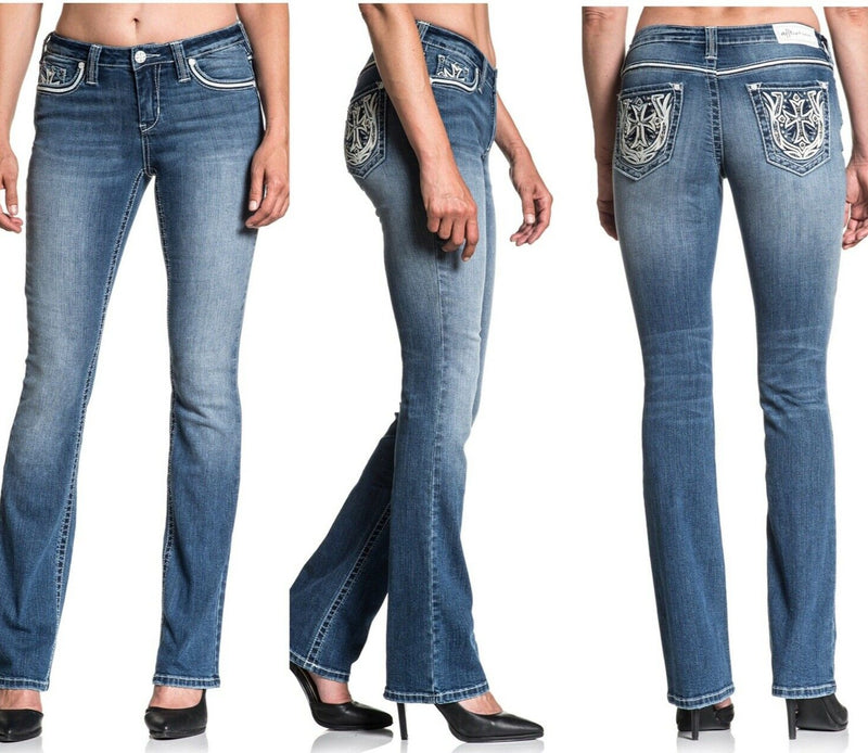 AFFLICTION Women's Denim Jean JADE STANDARD KENZE Embroidered