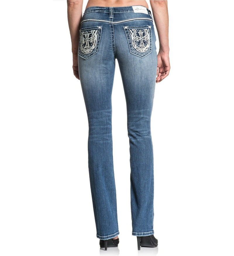 AFFLICTION Women's Denim Jean JADE STANDARD KENZE Embroidered