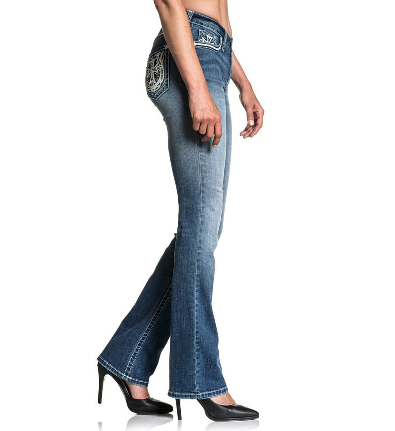 AFFLICTION Women's Denim Jean JADE STANDARD KENZE Embroidered