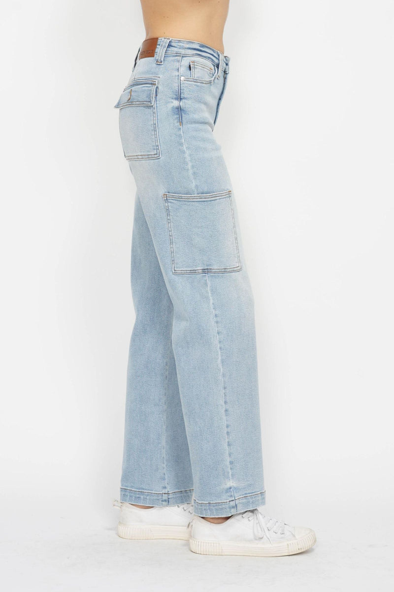 Judy Blue High Waist Cargo Wide Leg Denim Jeans 88924