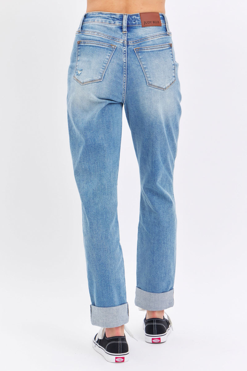 Judy Blue High Waist Patch Pocket & Destroy Boyfriend Denim Jeans 88825