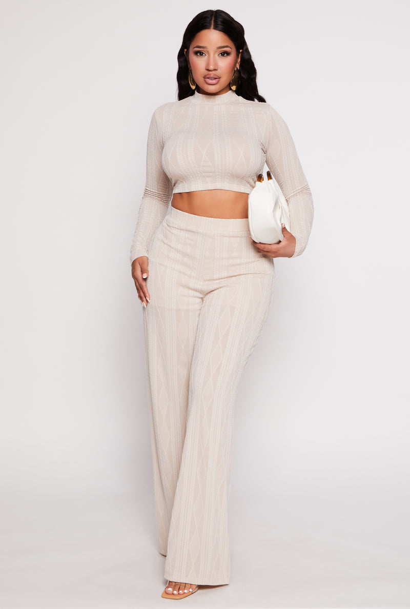 Cable Knit Mock Neck Long Sleeve Crop Top