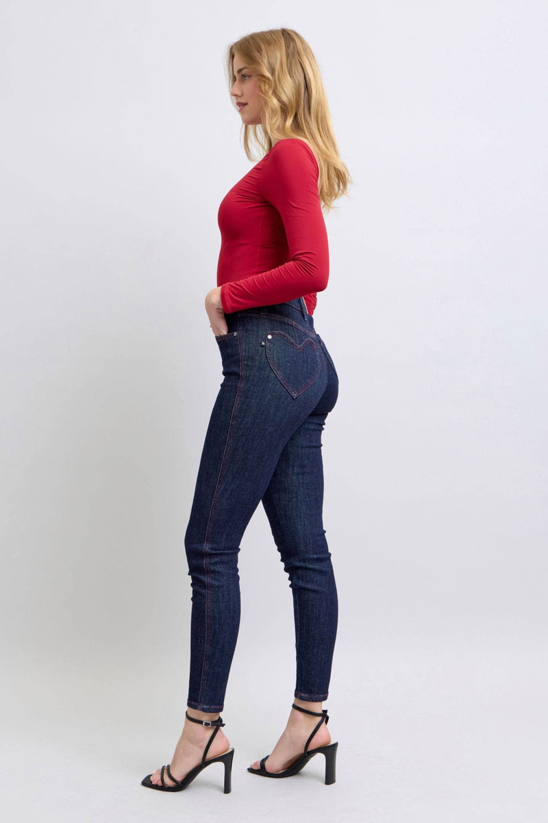 Judy Blue High Waist Heart Shaped Back Pockets Skinny Denim Jeans 88916