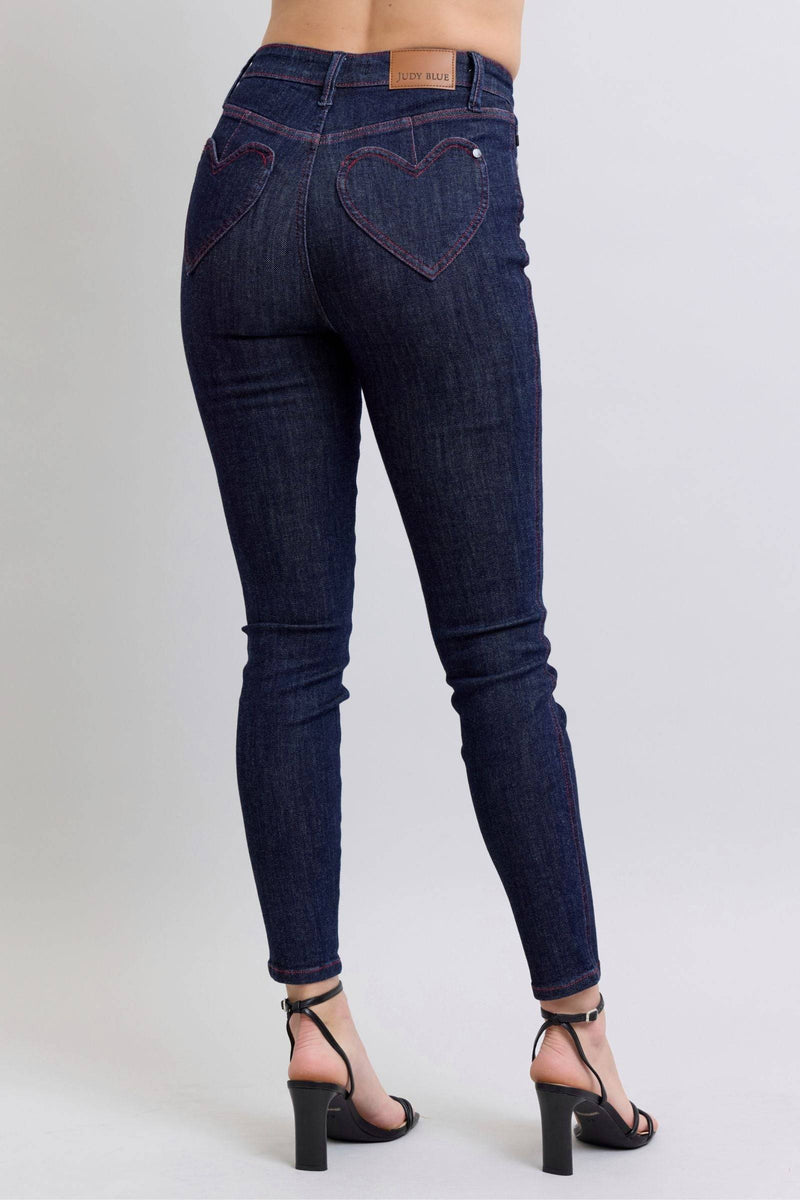 Judy Blue High Waist Heart Shaped Back Pockets Skinny Denim Jeans 88916