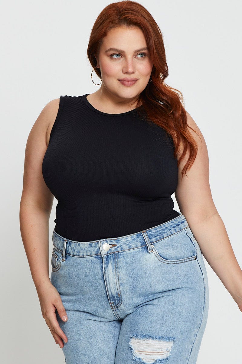 Black Tank Top Seamless Rib