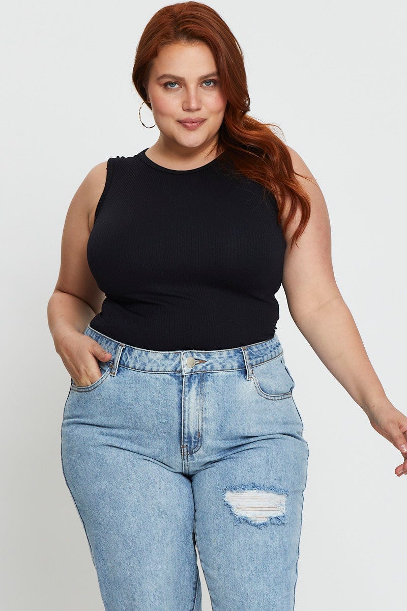 Black Tank Top Seamless Rib