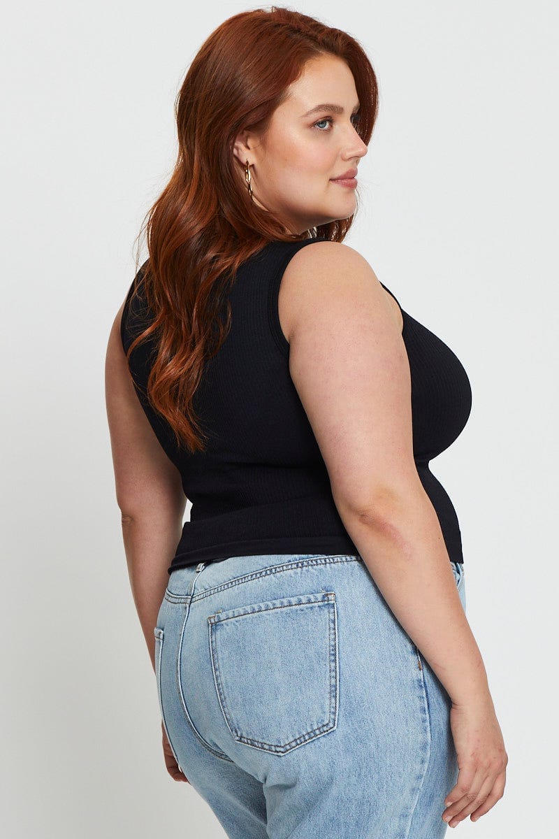 Black Tank Top Seamless Rib