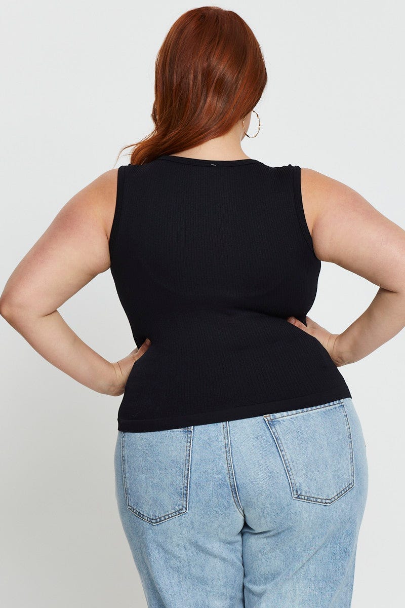 Black Tank Top Seamless Rib