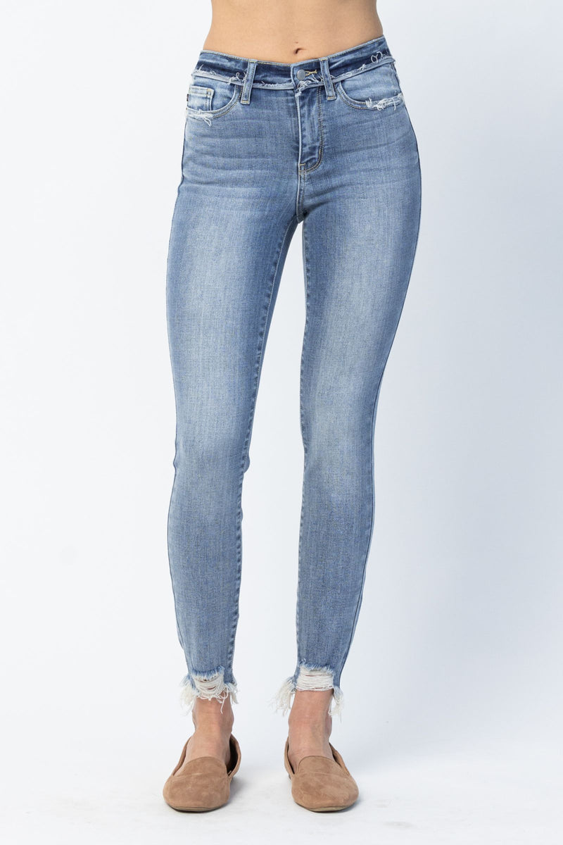 Judy Blue Mid Rise Release Waistband Detail Skinny Denim Jeans 82408