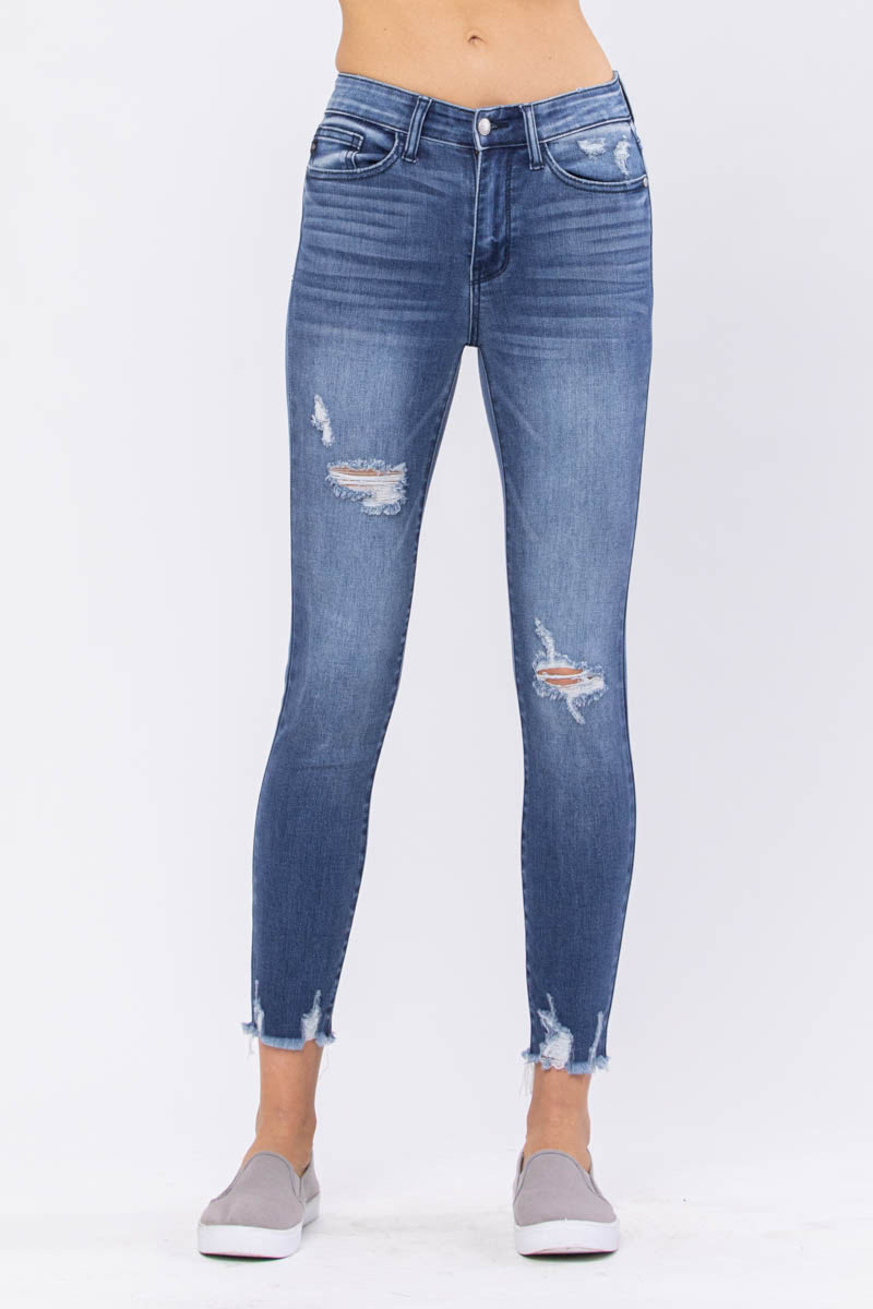 Judy Blue High Rise Destroyed Hem Skinny Denim Jeans 82206