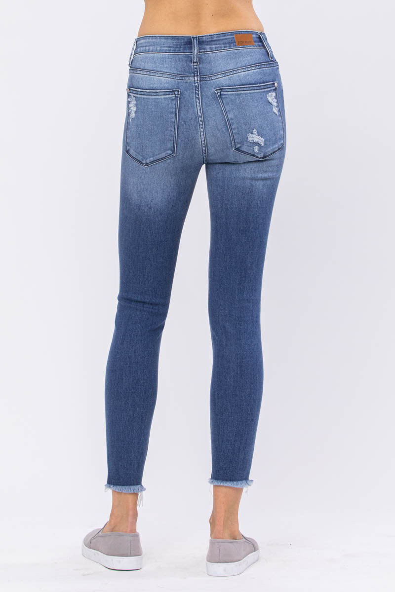 Judy Blue High Rise Destroyed Hem Skinny Denim Jeans 82206