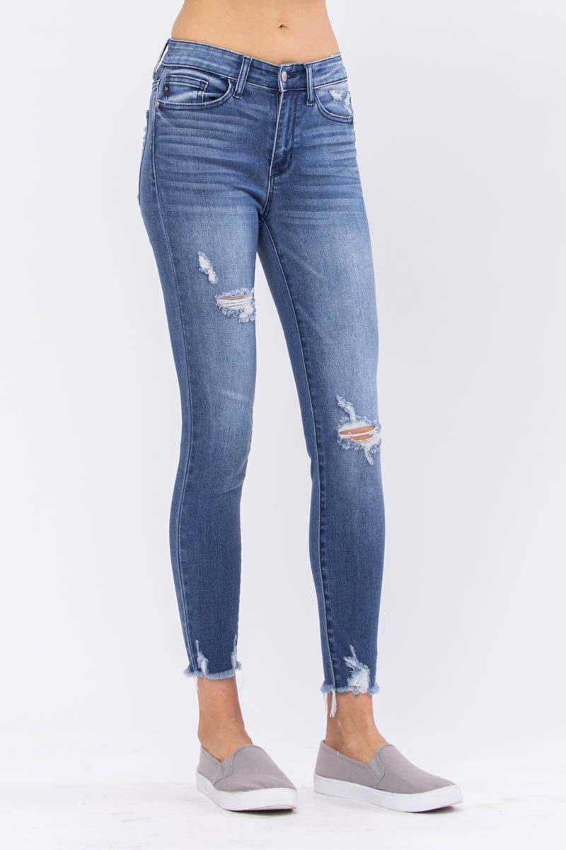 Judy Blue High Rise Destroyed Hem Skinny Denim Jeans 82206