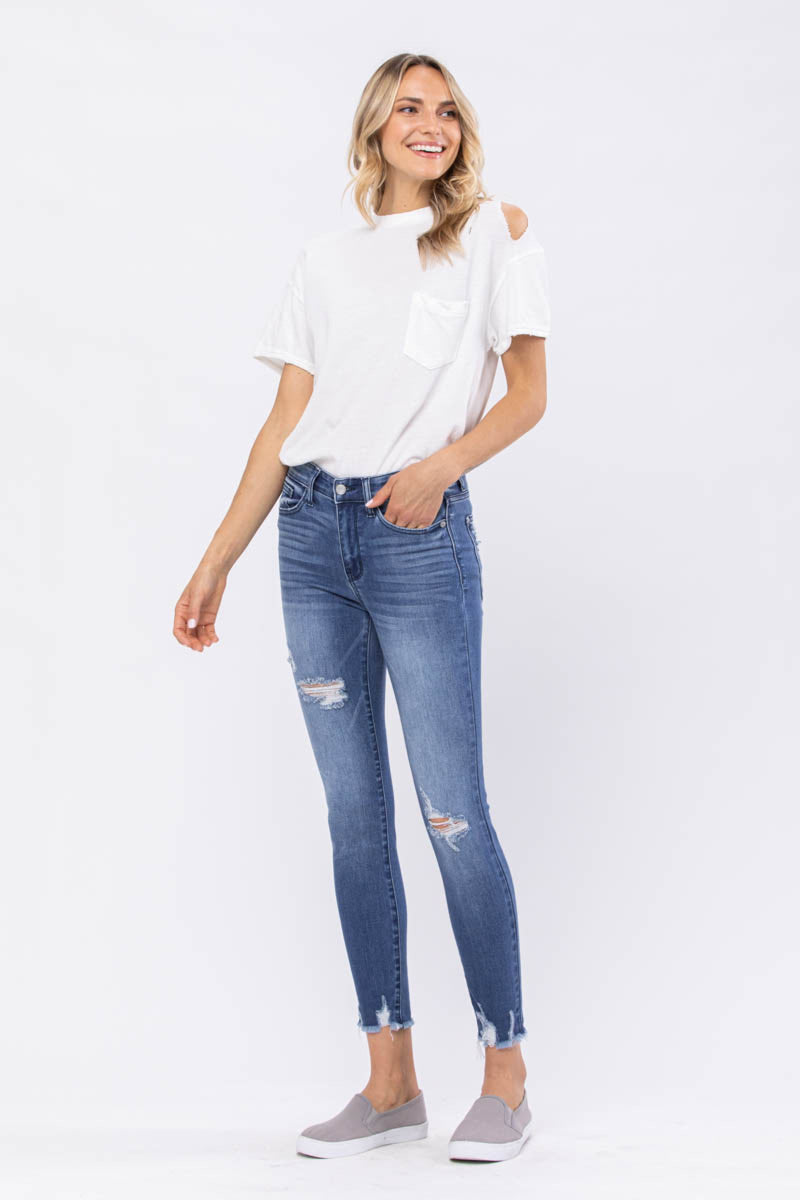 Judy Blue High Rise Destroyed Hem Skinny Denim Jeans 82206
