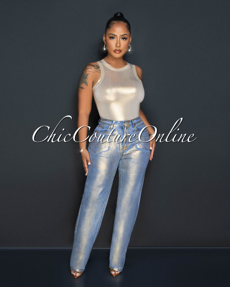 Tamarah Denim Gold Foil Wide Jeans