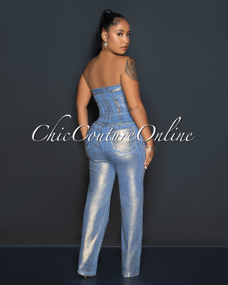 Tamarah Denim Gold Foil Wide Jeans