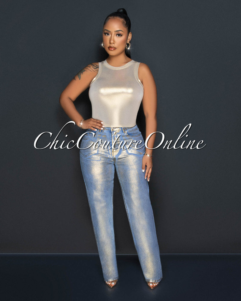 Tamarah Denim Gold Foil Wide Jeans