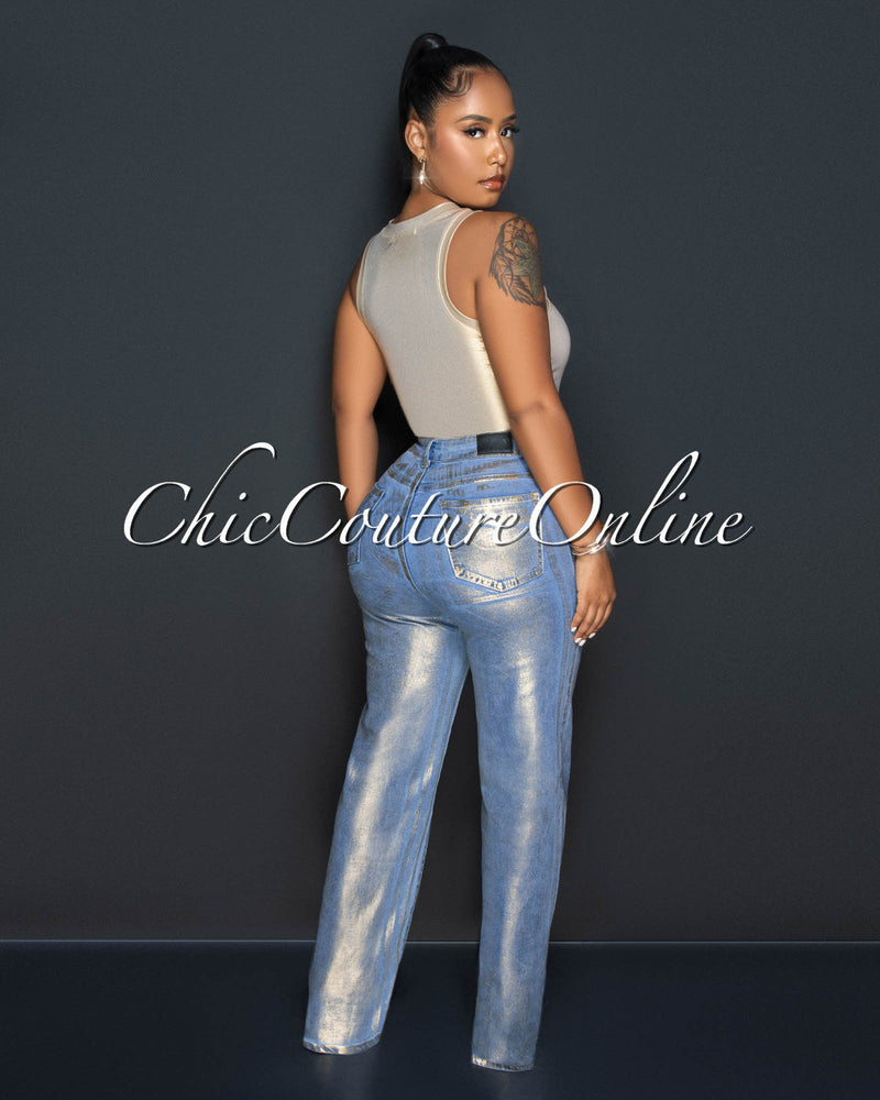 Tamarah Denim Gold Foil Wide Jeans