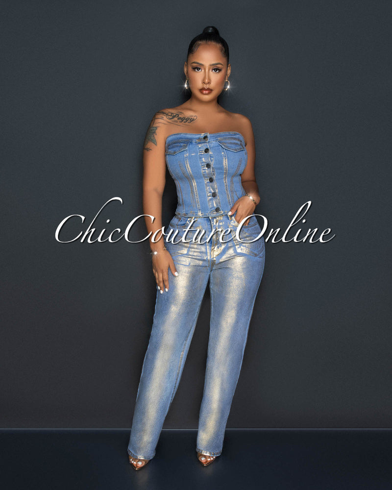 Tamarah Denim Gold Foil Wide Jeans