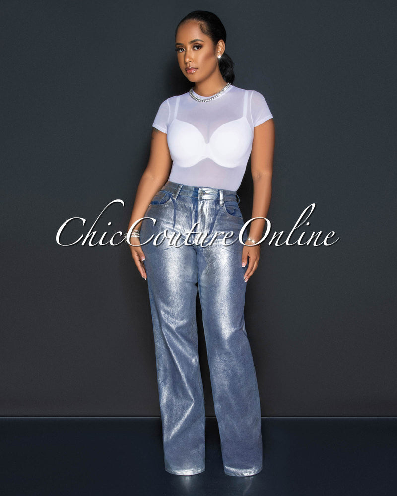 Raissa Denim Silver Foil Wide Jeans
