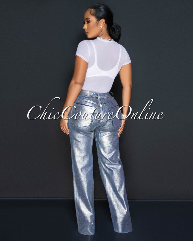 Raissa Denim Silver Foil Wide Jeans