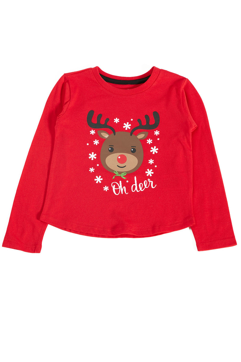 Mini Oh Deer Long Sleeve Top - Red