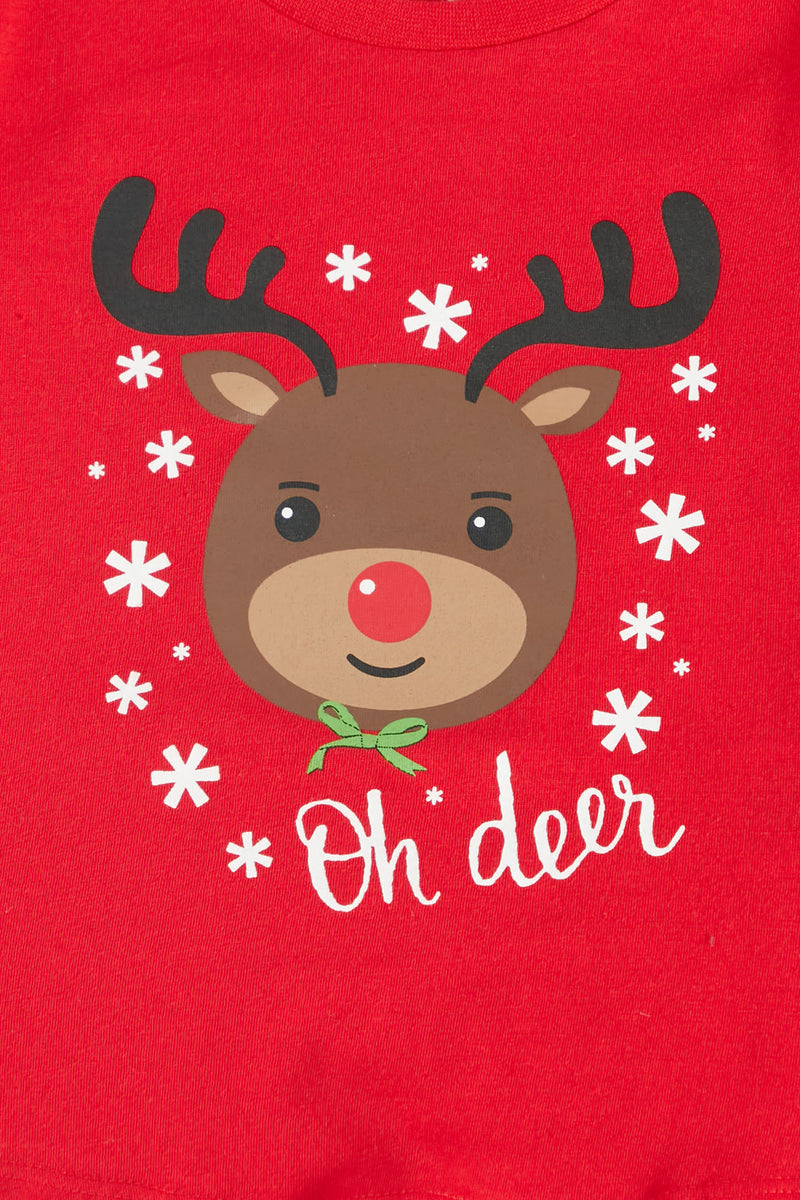Mini Oh Deer Long Sleeve Top - Red