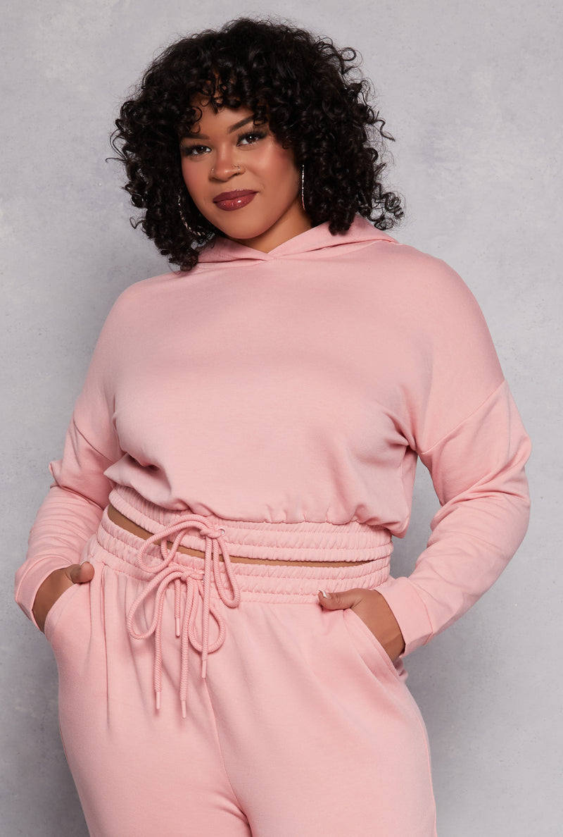 Plus Size Iris Elastic Hem Hooded Sweatshirt