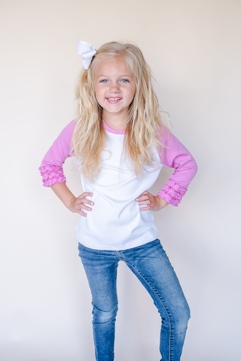 Girl's Solid Triple Ruffle Raglans