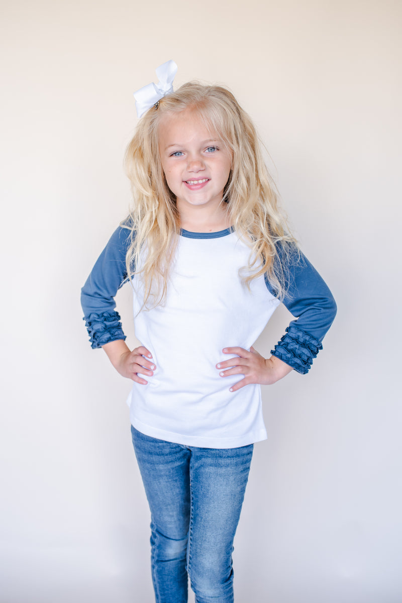 Girl's Solid Triple Ruffle Raglans
