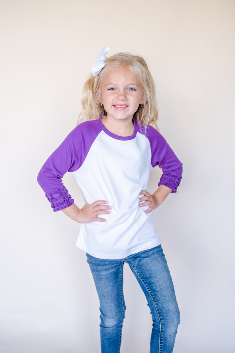 Girl's Solid Triple Ruffle Raglans