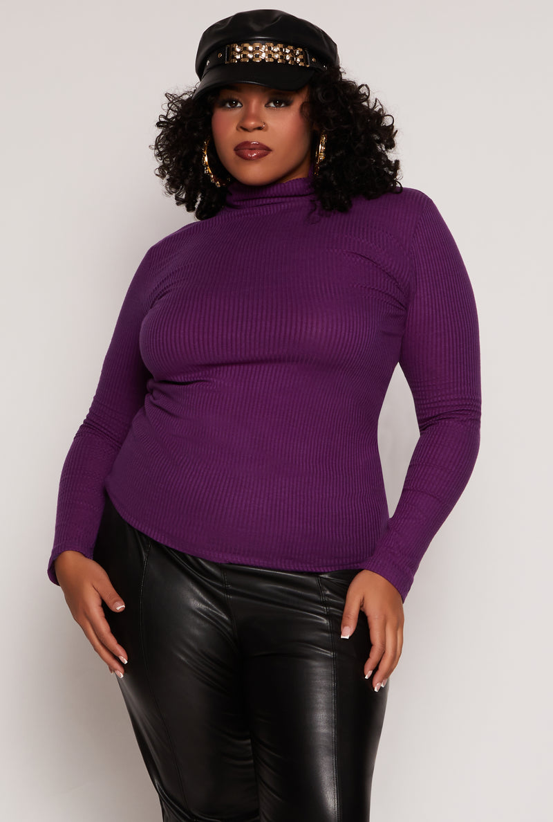 Plus Size Basic Ribbed Knit Turtleneck Top