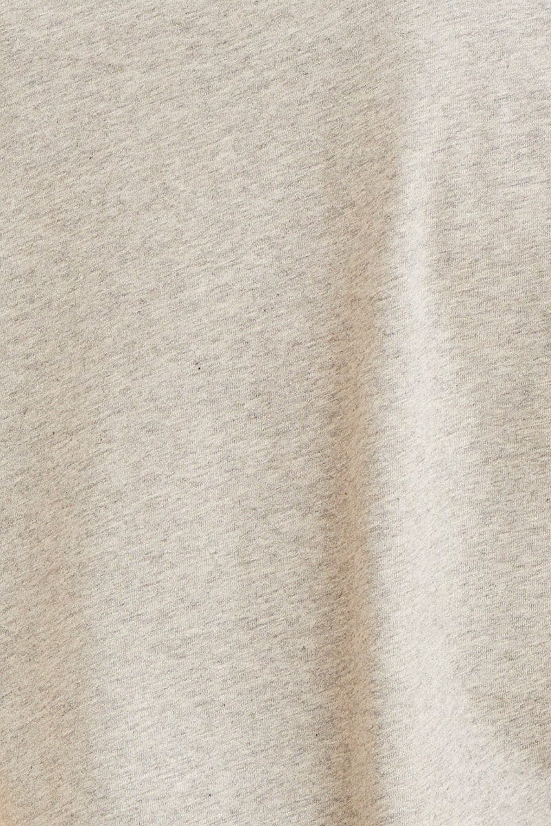 Grey Cropped T-Shirt Crew Neck Roll Sleeve Cotton