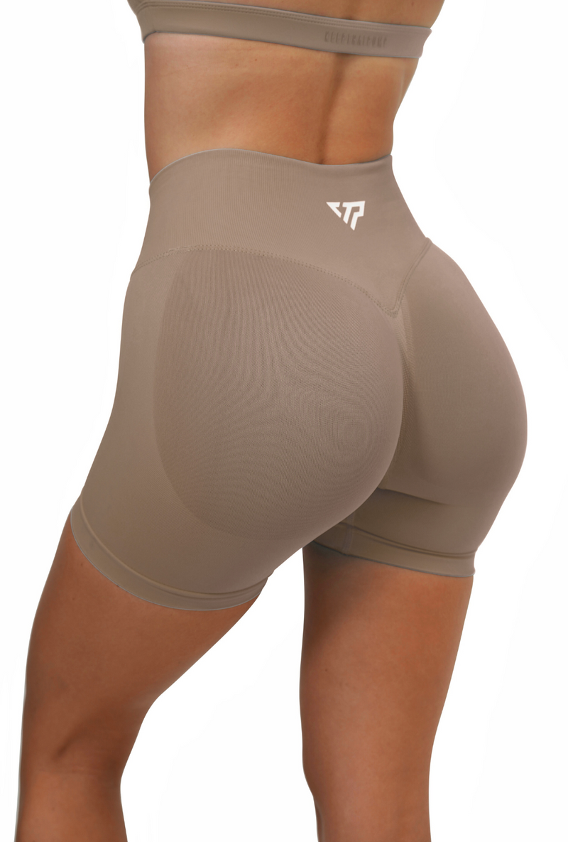 RECOIL HIGH WAIST SCRUNCH SHORTS - COFFEE