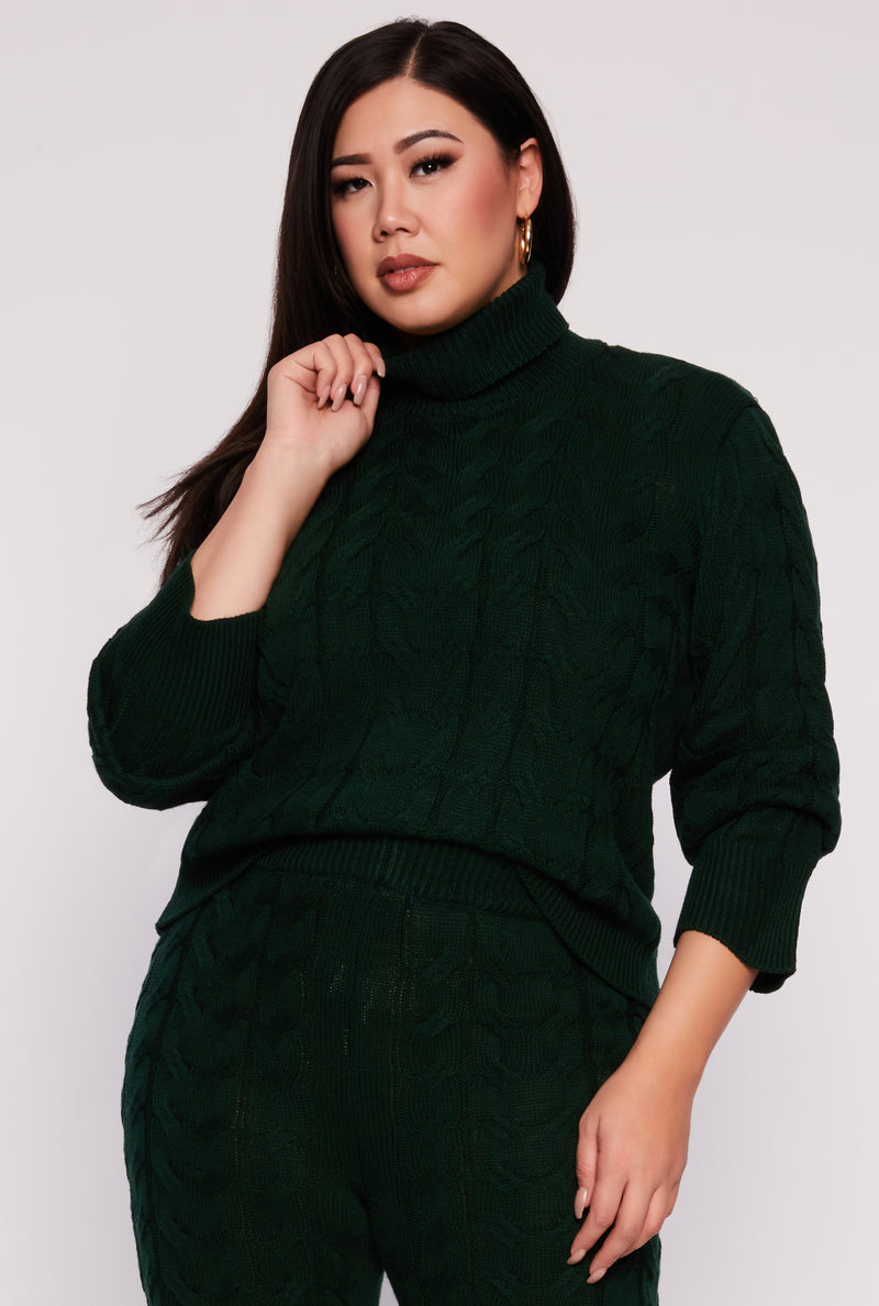 Plus Size Cable Knit Turtleneck Sweater