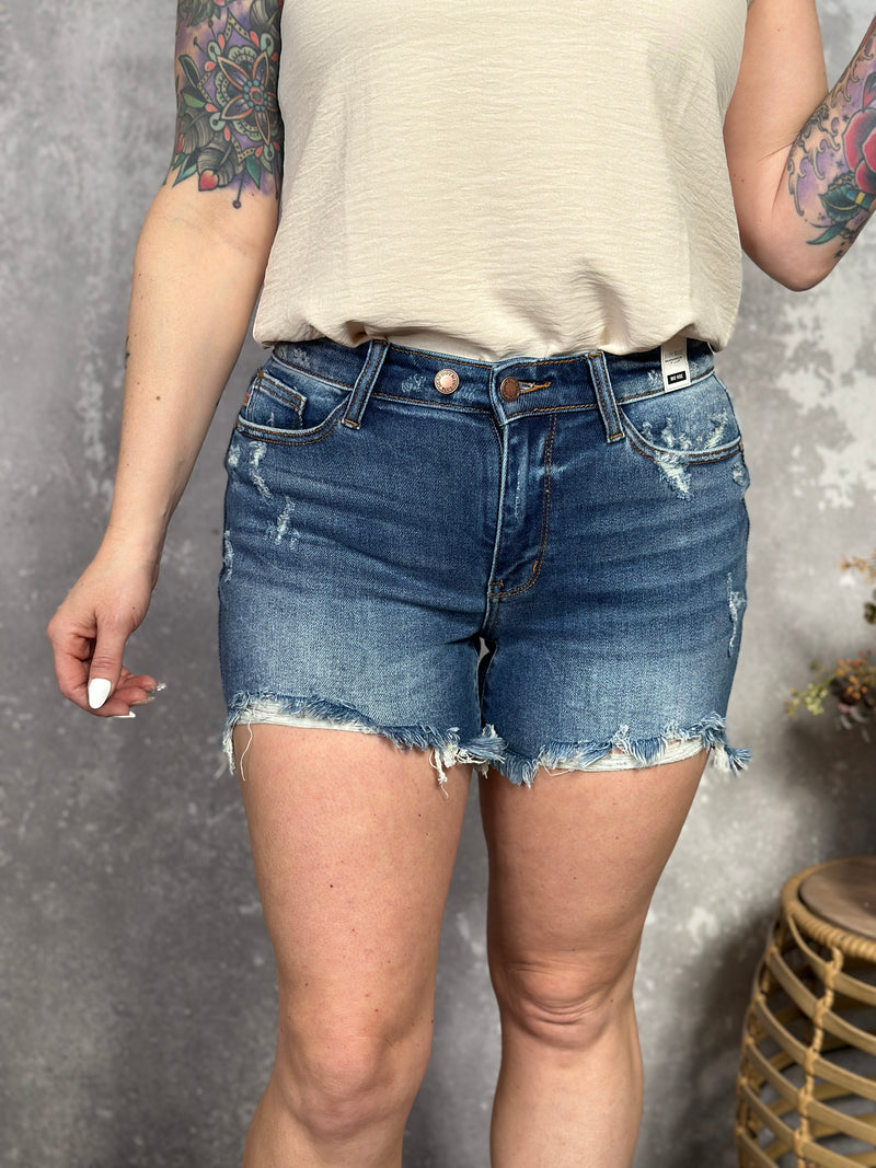 Judy Blue Mid Rise Double Button Shorts (S - 3X)