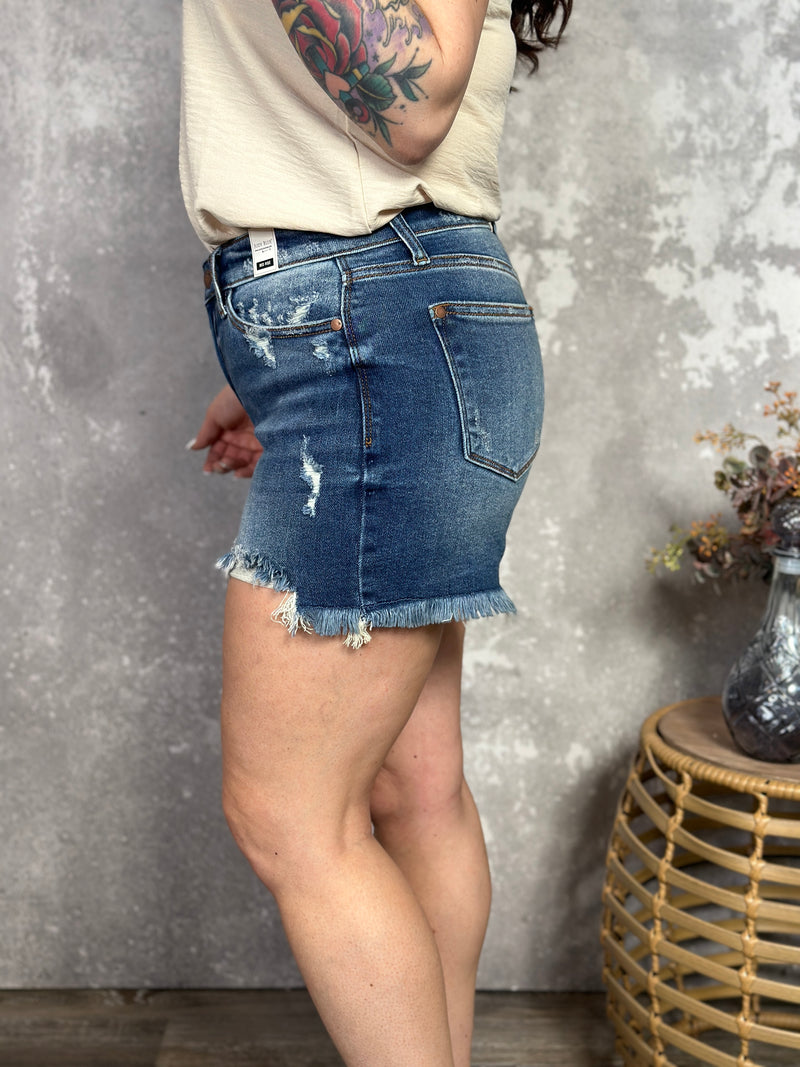 Judy Blue Mid Rise Double Button Shorts (S - 3X)