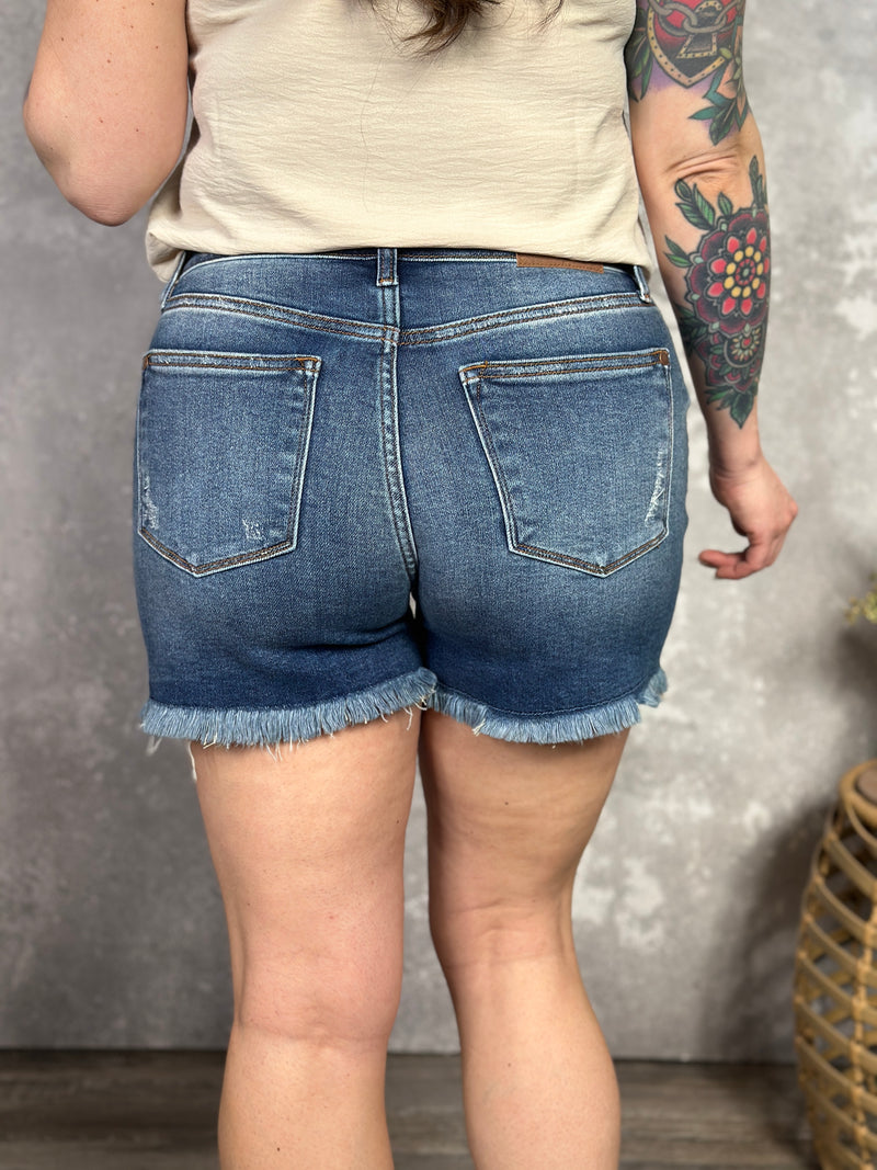 Judy Blue Mid Rise Double Button Shorts (S - 3X)